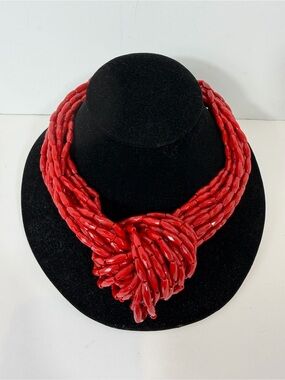 Angela Caputi Giuggiu Red Resin Multi Strand Knot Statement Necklace Italy